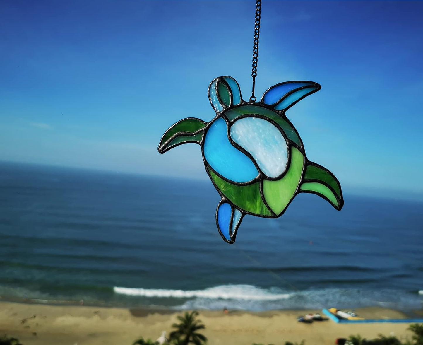 Sea Turtle Stained Glass Window Hangings Suncatcher Ornament,Sea Turtle Decor for Bathroom Office,Navy Beach Theme Decoration Gift for Parents Grandma Aunt Housewarming Gifts