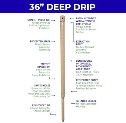 Underhill Deep Drip Irrigation Stake 36-Inch, Watering Spike for Palm Trees and Deep Rooted Trees, Drip System Parts Tubes, A-DD36, Single