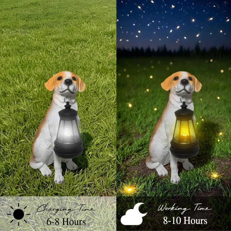Beagle Dog Garden Statues with Solar Lantern, Outdoor Figurine Resin Sculpture Hanging Solar Power Lights for Decoration Yard Patio Balcony Lawn Ornament Art Decor, Unique Gift for Grandma Wowen Mom
