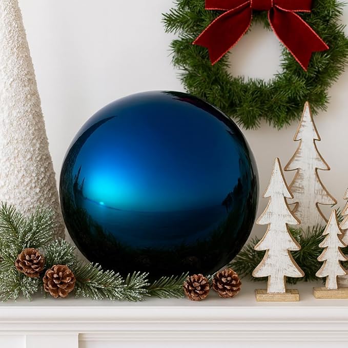 Lulu Decor, 12 Stainless Steel Gazing Ball, Shiny Garden Decoration (Blue)