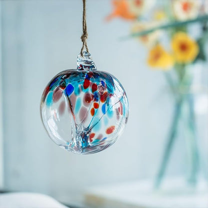 4” Tree of Life Witch Balls, Gazing Balls Hanging Friendship Balls, Hand-Blown Glass Christmas Ornament for Window Outdoor Home Decor, Garden Decoration, Gifts for Women (Teal Blue)