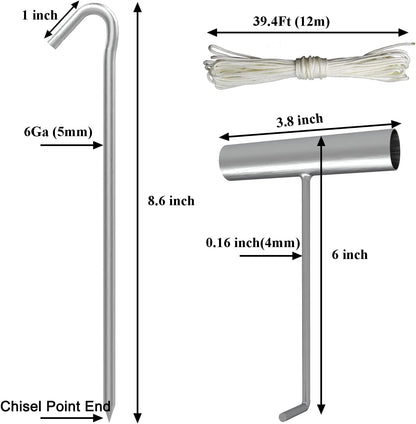 AAGUT Tent Stakes, Tent Stake Metal Garden Edging Fence Hooks Yard Camping Stake Heavy Duty Galvanized 9 Inch (9 Inch Tent Stakes KIT, 25)