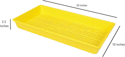 SUNPACK 10" x 20" Heavy Duty Mesh Plastic Seed Starting Tray, Yellow, 2.3" - Ensures Water Drainage and Aeration, Perfect for Greenhouses or Indoor Gardening
