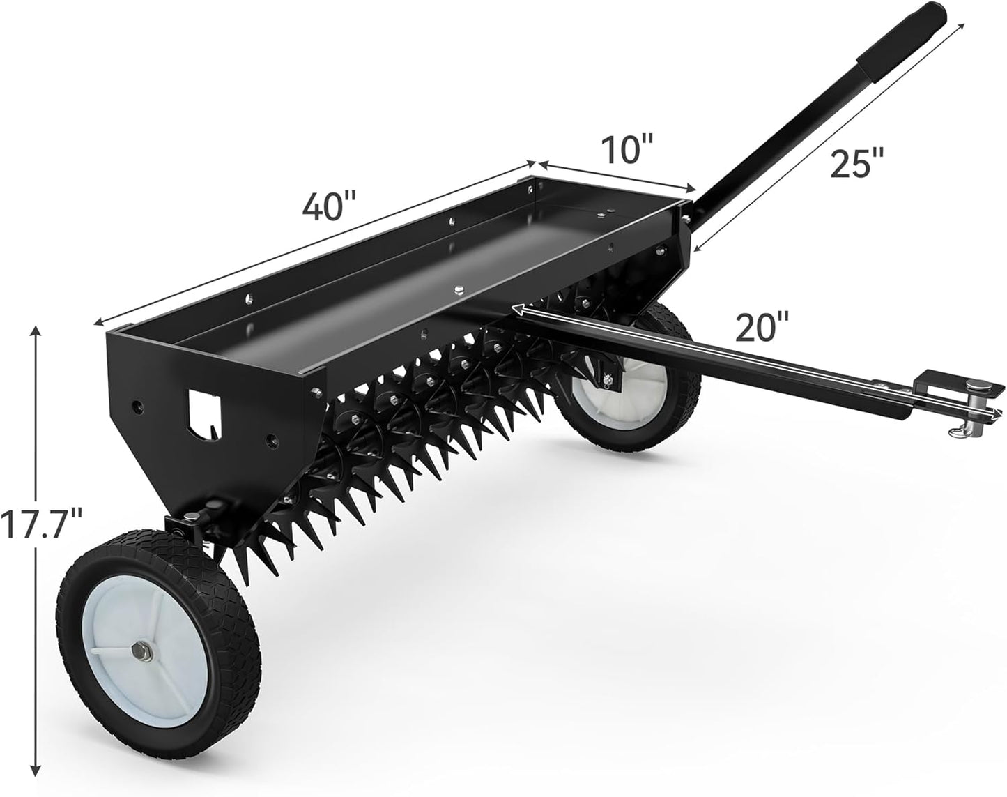YITAMOTOR 40" Tow Behind Spike Aerator, Durable Lawn Aerator for Soil Penetrator with Transport Wheels & Galvanized Plug Coring Tines & Universal Hitch Tow Bar & Side Control Handle for ATV,Black
