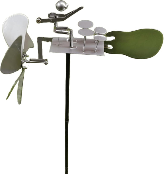 Handmade Metal Drummer Rock Band Windmill, Wind Powered Kinetic Sculpture, Garden Outdoor Wind Mill Spinner for Yard Lawn Garden Patio Rockin Art Figurine Decor (Silver)