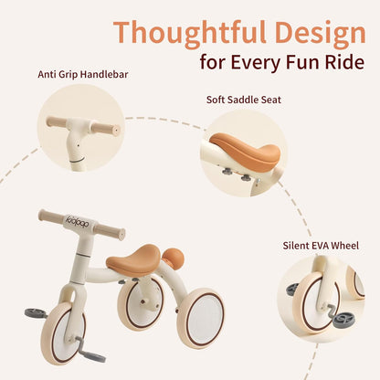 4-in-1 Toddler Tricycle with Adjustable Push Handle for 1-4 Year Old,Birthday Gift and Toy for Boys and Girls Removable Pedals Balance Bike&Scooter (White)