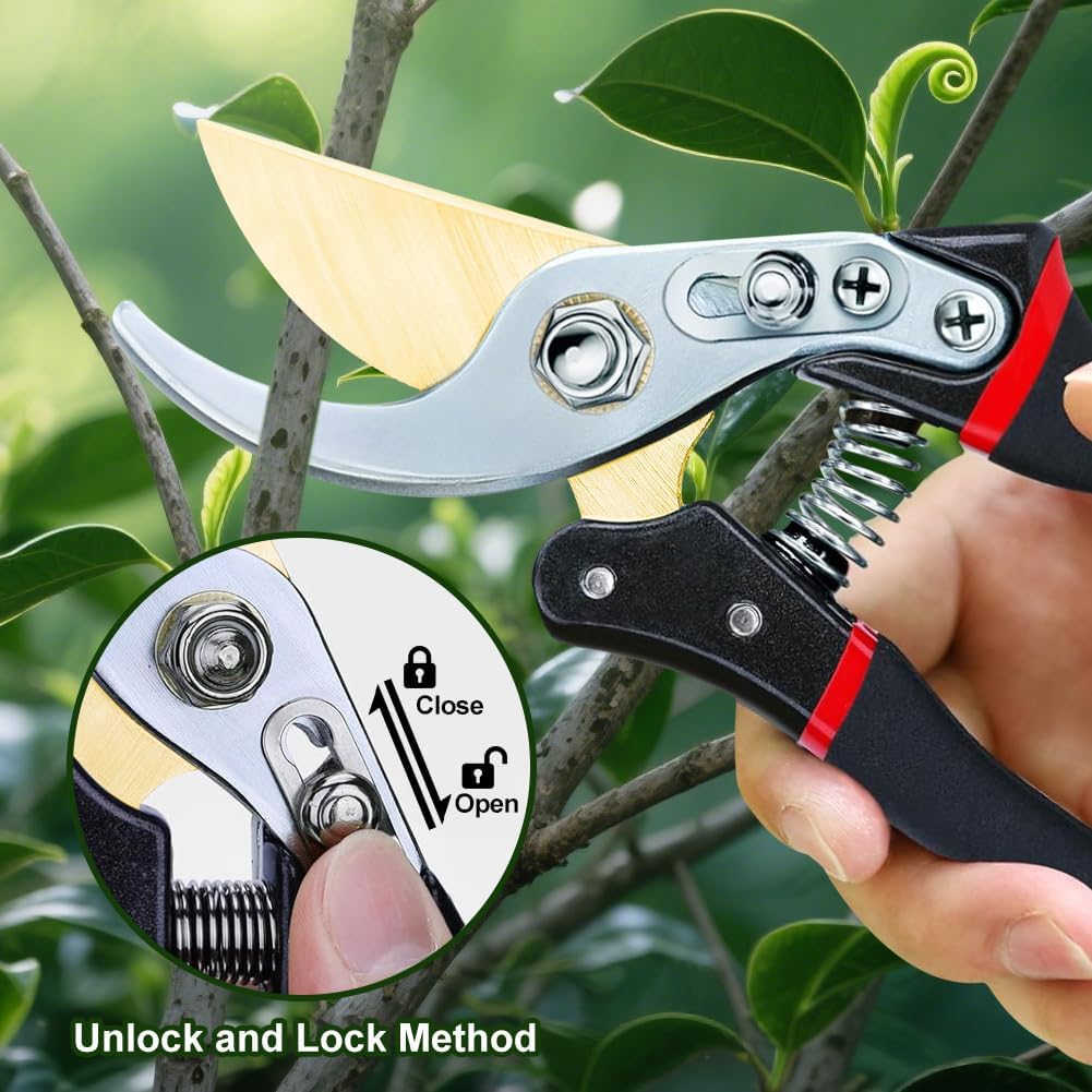 Garden Shears, Handheld Pruning Shears for Heavy Duty, Ergonomic Gardening Tools for Pruning Branches, Plants, Shrubs and Vines, Professional Sharp Garden Scissors (Japanese Garden Pruning Shears)