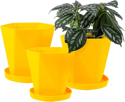 Cute Plant Pots Planters for Indoor Plants Planter Pots 7.6/6.5/5.1 Inch Set of 3 Outdoor Plant Pots with Drainage Holes and Saucers Flower Pots Outdoor Clearance (Earthen Yellow)