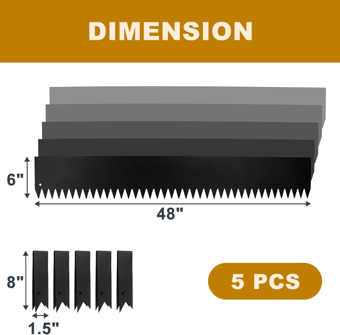 5Pcs - 48'' L x 6'' H Steel Landscape Edging Edging for Landscaping Hammer in Metal Landscape Edging Border for Garden Courtyard No-dig Hammer in Edging with Gloves(20FT Total Length)