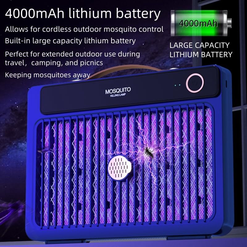 Portable Mosquito Killer Lamp with 4000mAh Rechargeable Battery, Indoor and Outdoor Use, Silent Bug Zapper, Cordless Electric Mosquito Trap for Camping, Home, and Travel (Blue)