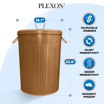 Plexon Large Metal Trash Can with Lid 20 Gallon, Decorative Outdoor Trash Can Heavy Duty Galvanized Metal Bucket with Lid for Garage Workshop Ash Storage Farmhouse, Copper 3 Pack