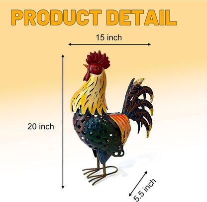 LIFFY Metal Chicken Yard Decor, 20" Rooster Outdoor Garden Solar Lights,Rooster Decorative Statues Outside with Led Light for Landscape Patio Lawn Backyard