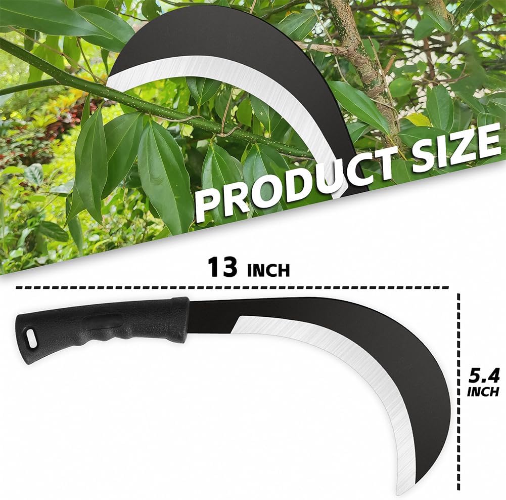 Weeding Sickle Machete Knife Brush Clearing Hand Sickle Garden Tool with Carbon Steel Thick Blade Gardening Machete for Yard Work