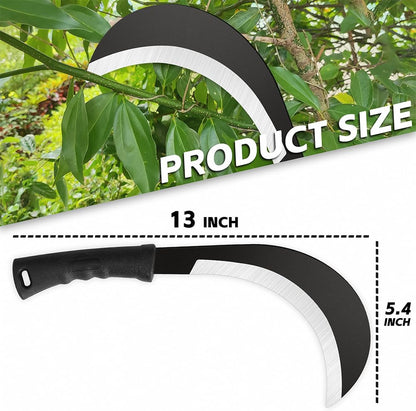 Weeding Sickle Machete Knife Brush Clearing Hand Sickle Garden Tool with Carbon Steel Thick Blade Gardening Machete for Yard Work