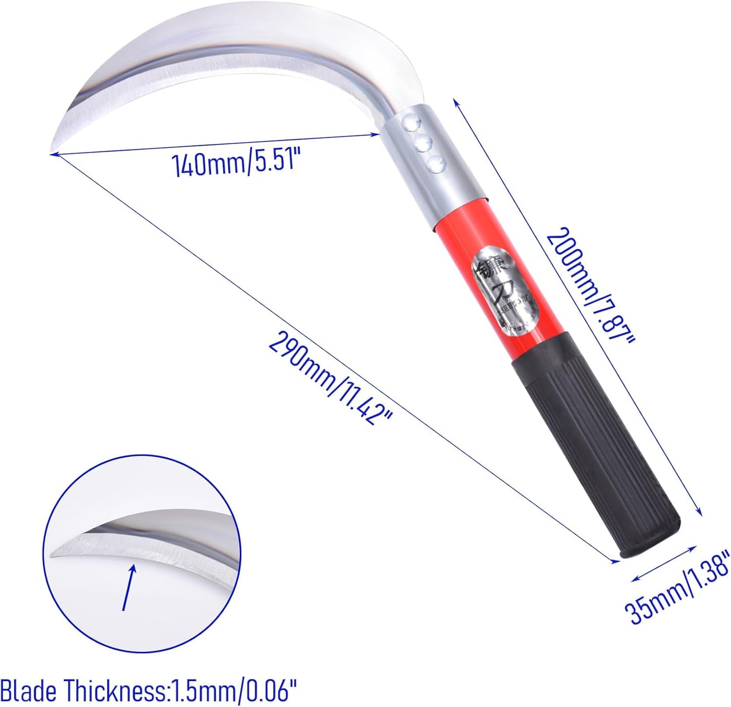 1pce 290mm/11.42in Carbon Steel Billhook Brush Clearing Sickle for Grass,Weeding Tools for Garden,Curved Sawtooth Sickle,Machete Axe for Cutting Trees,Steel Blade Knife in Hand