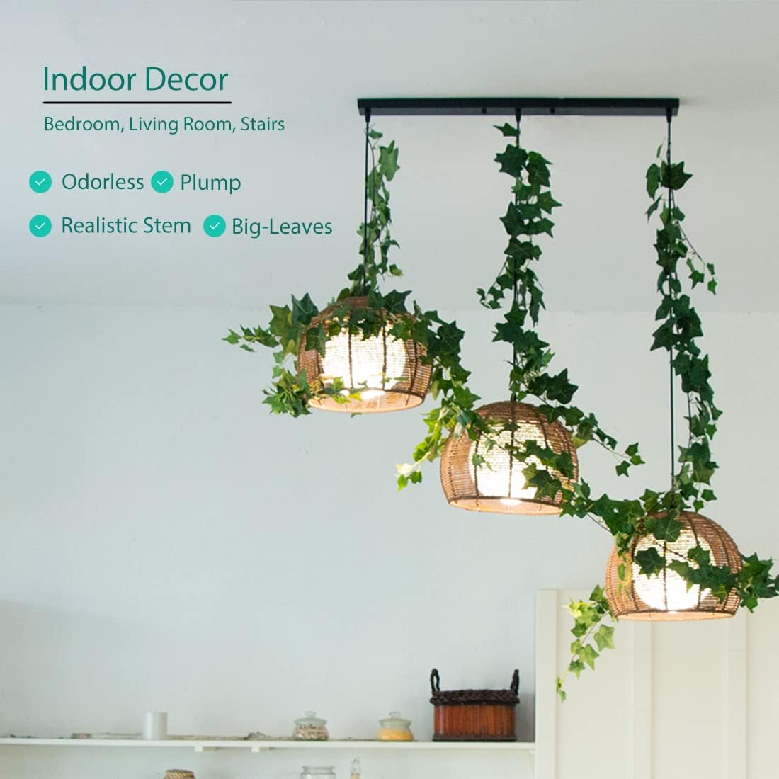 3 Strands Odorless Artificial Ivy Vines Kit, 71" Silk Ivy Garland with Green Leaves, Fake Hanging Plants Greenery Decoration for Bedroom, Windows, Walls, Wedding, Outdoor Decor (Green)