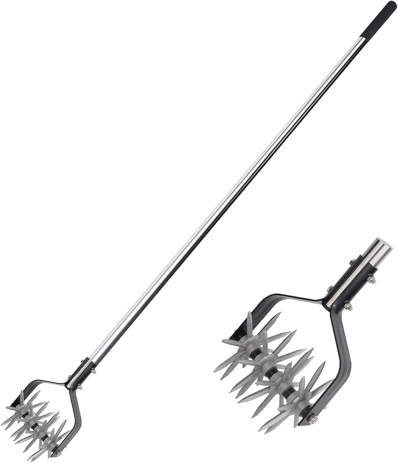 Rotary Garden Tool, Adjustable Hand Tiller, Long Handle Cultivator for Aerating, Weeding, Planting and Mixing Soil or Reseeding Grass