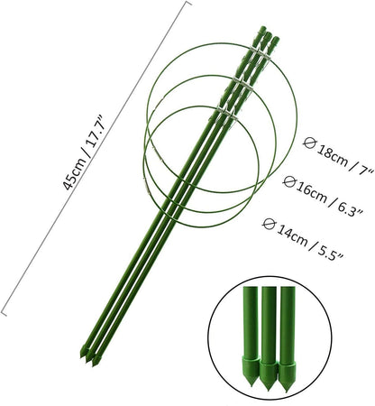 Tomato Cage Plant Support Cages for Garden, Upgrade Garden Plant Stakes with Adjustable Rings, Plants Trellis for Tomato, Flower, Climbing Plants, with Plant Tie and Clips 3 Pack 18 inches