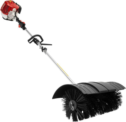 Gas Handheld Sweeper, 52CC 2 Stroke 2.3hp Engine Power Snow Sweeping Grass Handheld Sweeper Power Broom Portable Gas Power Walk Behind Sweeper for Sweeping Driveway Grass Patio Snow Clean