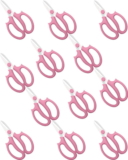 Pink Flower Scissors, Thickened Stainless Steel Floral Pruning Snips – Sharp Garden Clippers for Fresh Flowers, Flower Arrangement Supplies, DIY Floral Cutting Scissor (12 PCS Pink)