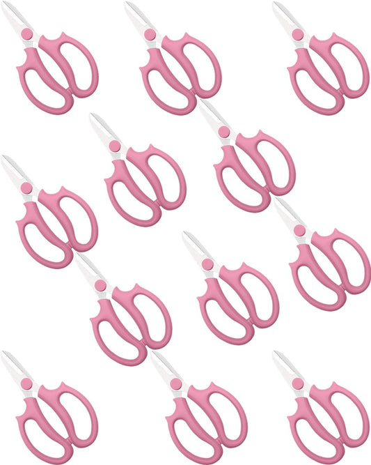 Pink Flower Scissors, Thickened Stainless Steel Floral Pruning Snips – Sharp Garden Clippers for Fresh Flowers, Flower Arrangement Supplies, DIY Floral Cutting Scissor (12 PCS Pink)
