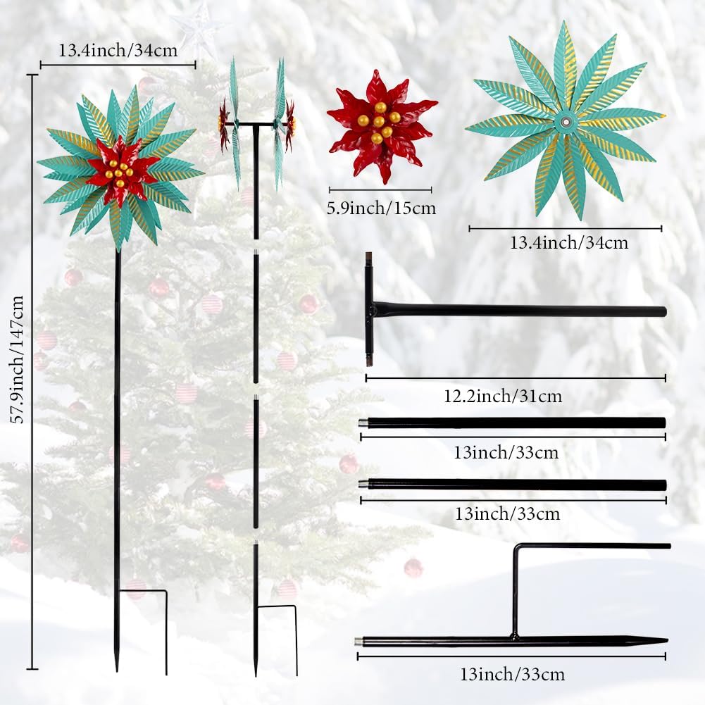 Christmas Wind Spinners Outdoor,57.9 Inches Metal Wind Spinners for Yard and Garden Xmas Windmill for Patio,Lawn & Yard