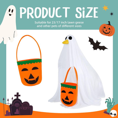 Halloween Porch Goose Outfit Ghost Goose Clothes for 23'' Cement Plastic Geese Silly Lawn Geese Yard Outdoor Decoration