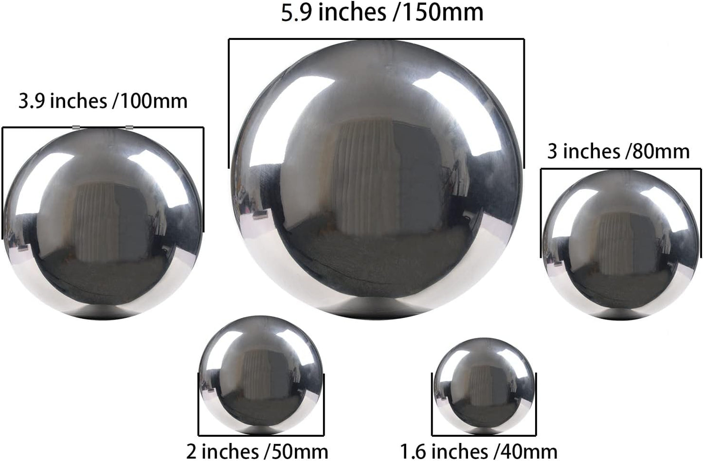 Nerien Gazing Ball, Stainless Steel Garden Mirror Globe, Polished Ornament Sphere, Hollow Floating Reflective Hemisphere, for Home Outdoor Pond Housewarming Swimming Pool Decoration, Silver, 5Pcs Mix