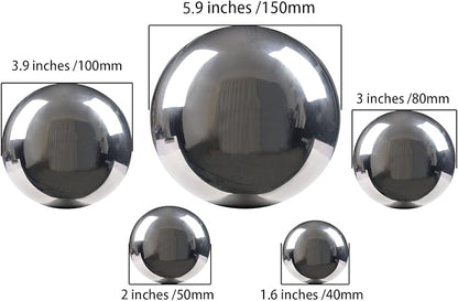Nerien Gazing Ball, Stainless Steel Garden Mirror Globe, Polished Ornament Sphere, Hollow Floating Reflective Hemisphere, for Home Outdoor Pond Housewarming Swimming Pool Decoration, Silver, 5Pcs Mix