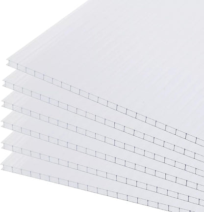 BPS 6Pcs 24'' (W) x 64'' (L) x 0.16'' Polycarbonate Panels, Waterproof UV Protected Reinforced Sheets, Outdoor Greenhouse and Gazebo Covering, Twin-Wall Clear Sheets