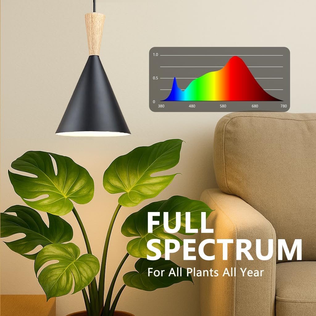 Hanging Grow Lights for Indoor Plants, Full Spectrum, with Timer and 15FT Power Cord, 20W Pendant Plant Lights for Indoor Growing, Large Tall Plant, Garden, Flowers, Greenhouse.
