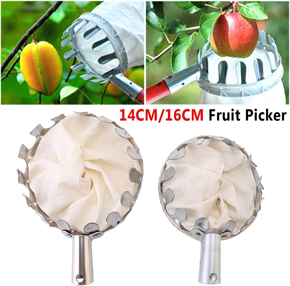 Fruit Picker Head Basket, Fruit Picking Tool with Basket, Orange Picker Pole Tool, Fruits Catcher Bag for Harvest Picking Citrus Pear Lemon Mango Tree Picker(Size:14cm)