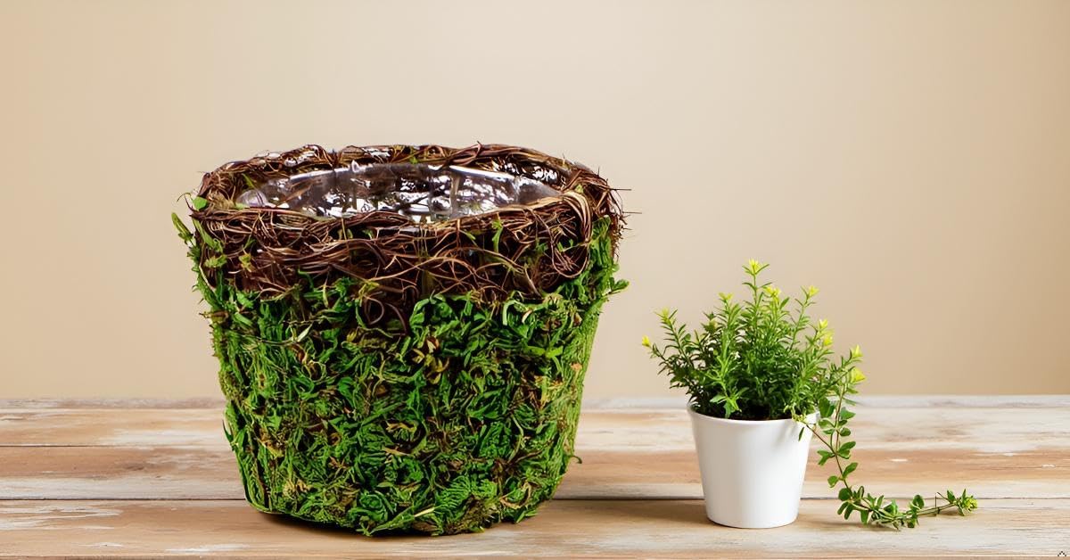SuperMoss (55152 Vineyard Decorative Moss Basket Ideal for Home Decor, Office Decor, and Indoor Plants, Medium Size: 5.5″ x 4.7″, Fresh Green