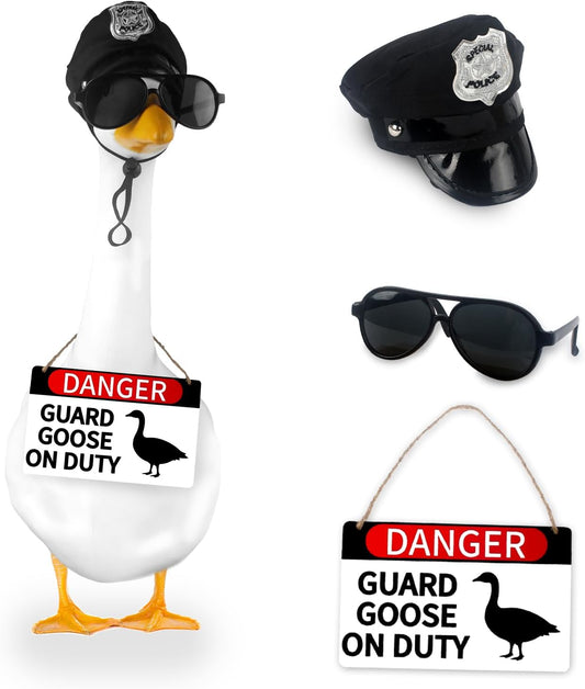 CAMDUCK 3 Pcs Porch Goose Accessories Porch Goose Sign Goose Police Hat Eyeglasses Wooden Gooses