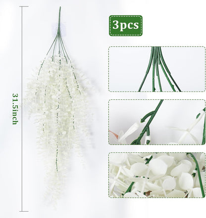 RECUTMS Fake Plant Hanging Eucalyptus Vines Plants Faux Eucalyptus Leaf Hanging Plant for Room Wedding Proch Yard Outdoor Home Wall Kitchen Bathroom Indoor Decoration in 3 Pcs(Pure White)