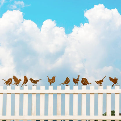 DIVINA VITAE 10Pcs Rusty Birds Decoration Lifelike Metal Birds Yard Art Simulation Bird Statue Yard Garden Decor for Outdoor Sculptures Art Fence Decorations