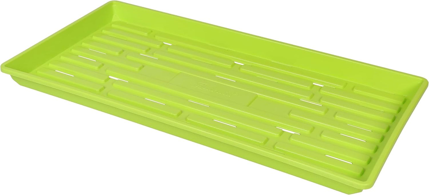SUNPACK 10" x 20" Heavy Duty Shallow Plastic Seed Starting Tray, Lime Green, 1" (Pack of 10) - Lined with Drainage Holes for Excess Water and Aeration, Ideal for Greenhouses or Indoor Gardening