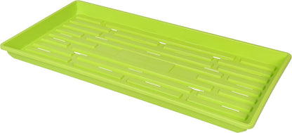 SUNPACK 10" x 20" Heavy Duty Shallow Plastic Seed Starting Tray, Lime Green, 1" (Pack of 30) - Lined with Drainage Holes for Excess Water and Aeration, Ideal for Greenhouses or Indoor Gardening