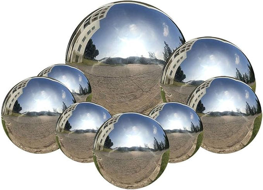 8pcs 2.4-6in Mirror Garden Spheres, Seamless Silver Stainless Steel, Props for Photography, Colorful Home Addition