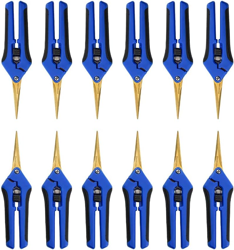 3 Packs Garden Pruning Shears with Curved Blades Trimming Scissors, Gardening Hand Pruning Snips Titanium Coated Precision Bonsai Pruning Shears, Convenient Flower Cutters(Blue)