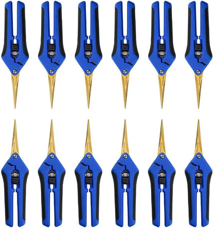 6 Packs Garden Pruning Shears with Curved Blades Trimming Scissors, Gardening Hand Pruning Snips Titanium Coated Precision Bonsai Pruning Shears, Convenient Flower Cutters(Blue)