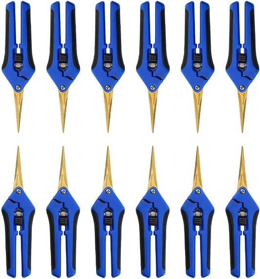 6 Packs Garden Pruning Shears with Curved Blades Trimming Scissors, Gardening Hand Pruning Snips Titanium Coated Precision Bonsai Pruning Shears, Convenient Flower Cutters(Blue)