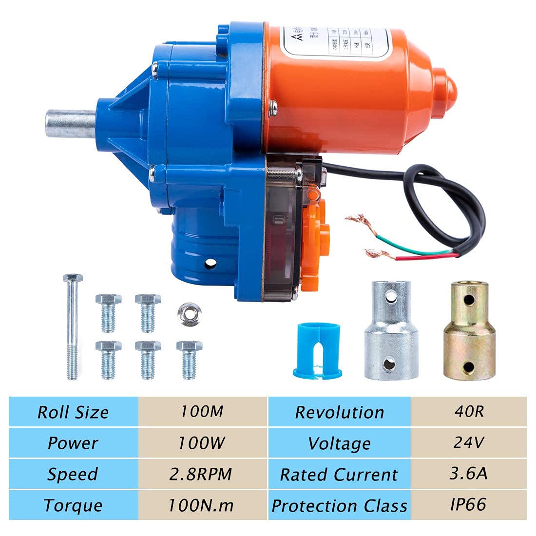 TBVECHI Greenhouse Roll Up Motor Electric Film Roll Up Motor Kit 24V 100W Motor Electric Greenhouse Frame Shed Roll-up Motor Automatic Venting Solution