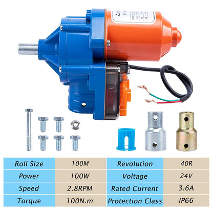 TBVECHI Greenhouse Roll Up Motor Electric Film Roll Up Motor Kit 24V 100W Motor Electric Greenhouse Frame Shed Roll-up Motor Automatic Venting Solution