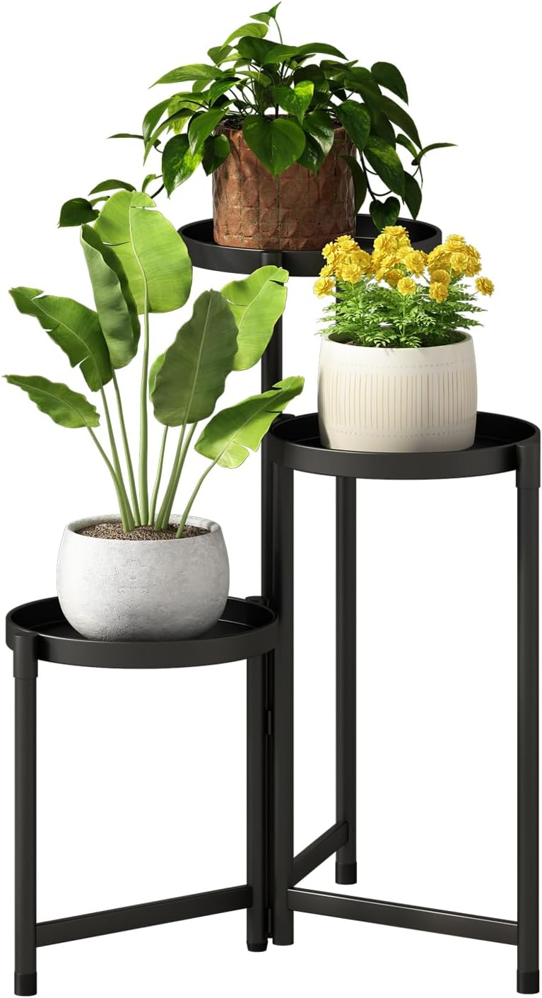 Plant Stand indoor outdoor - 3 Tier black Tall Metal Flower Pot Holder Potted Display Rack - Heavy Duty Corner Plant Shelf for Patio Garden Balcony Living Room Bedroom