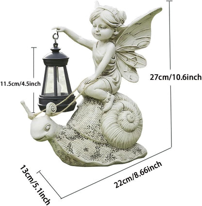 Solar Snail Statue Light, Outdoor Resin Solar Garden Sculpture, Fun Elf Riding Snail Fairy Tale Statue, Lawn, Patio Outdoor Unique Home Dcoration, Lady Gift!