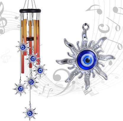 Blue Evil Eye Sun Wind Chimes Outdoor Decor, Mobile Sun Evil Eye Wind Catcher, Evil Eye Sun Wind Bells, Sun Blue Evil Eye Amulet Wind Chimes for Home, Gift for Mom, Balcony, Patio, Garden Decoration