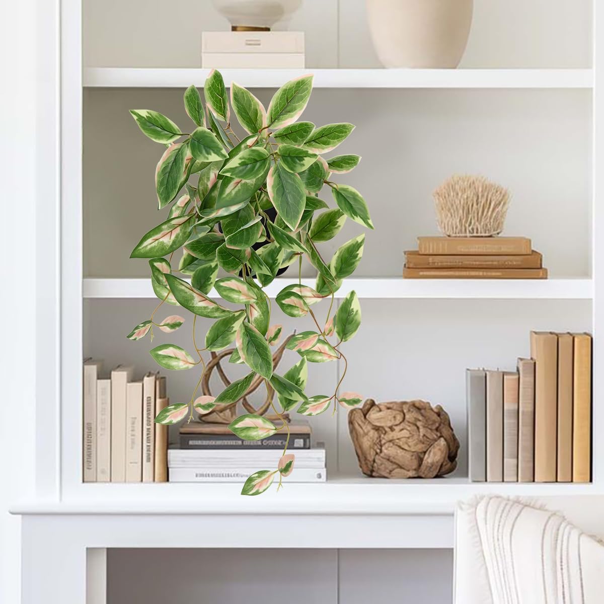 DILATATA Fake Plants Artificial Potted Plants 20 Inch Faux Peperomia Ivy Vine Plant Hanging Plant for Home Office Desk Shelf Indoor Outdoor Decor