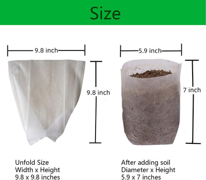 gardtree Plant Nursery Bags 9.8" * 9.8" 100PCS, Non-Woven Biodegradable Plant Grow Bags Fabric Seedling Starter for Vegetable Flower Fruit Saplings Tree, Home Garden Supply