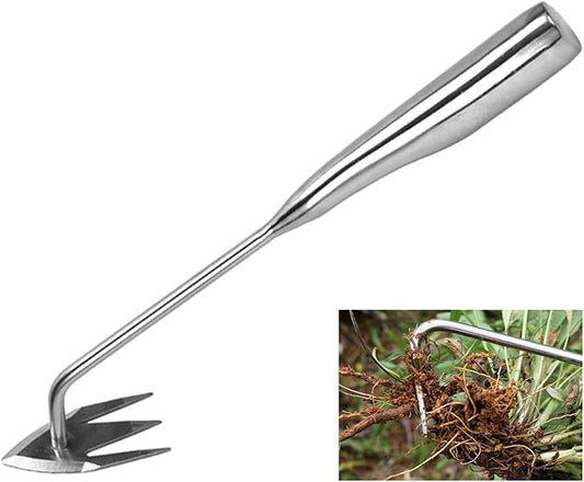 Stainless Steel Multifunctional Weeder, Weeder Puller Stand Up, Hand Weeder Tool for Gardening with Long Handle, V-Shaped Light Duty Hand Weeder for Garden Yard Farm Weed Removal (Stainless Steel)